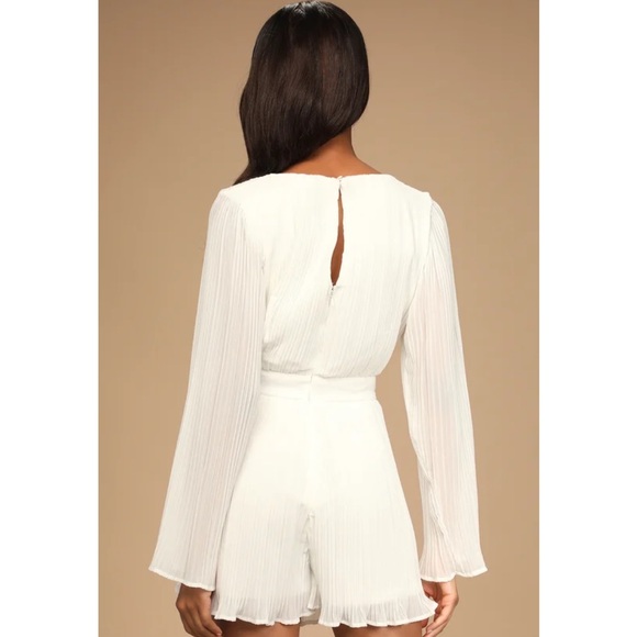 Lulus Ivory Pleated Long Sleeve Skort Romper - Picture 2 of 7